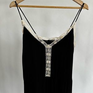 Zara Midi Camisole Slip Dress Lace Trim Black Ivory